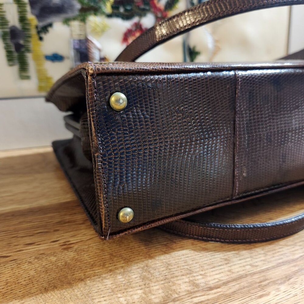 Reptile Leather '50s Bellestone Vintage Handbag Brown  Alligator Crocodile - Picture 13 of 16